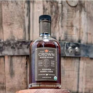Crown Maple Bourbon Barrel Aged Organic Maple Syrup, 12.7 Fl Oz, Pancakes, Flavor Cocktails, Marinades and Sauces