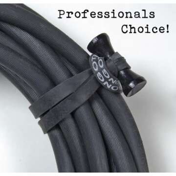 BongoTies ALL-BLACK "Obsidian" Bongo Ties - 10 Pack "Style-D" ~ Professional cable ties made of natural rubber and bamboo ~ HANDY TIES FOR CABLES AND OTHER UNRULY ITEMS