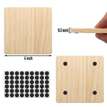 24 PCS Unfinished Square Wood Coasters, SIJDIEE 4 Inch Blank Wooden Craft Coasters with Non-Slip Foa...