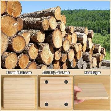 24 PCS Unfinished Square Wood Coasters, SIJDIEE 4 Inch Blank Wooden Craft Coasters with Non-Slip Foam Pad Stickers for DIY Stained Painting Wood Engraving Home Decoration Supplies