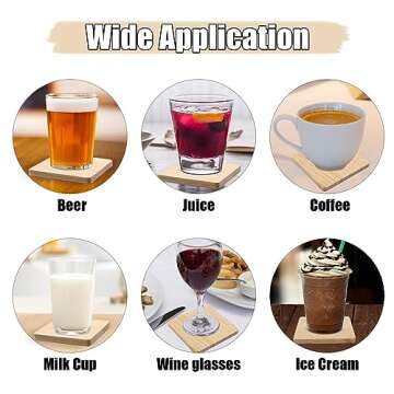 24 PCS Unfinished Square Wood Coasters, SIJDIEE 4 Inch Blank Wooden Craft Coasters with Non-Slip Foam Pad Stickers for DIY Stained Painting Wood Engraving Home Decoration Supplies