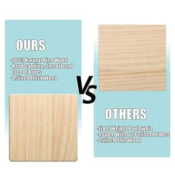 24 PCS Unfinished Square Wood Coasters, SIJDIEE 4 Inch Blank Wooden Craft Coasters with Non-Slip Foam Pad Stickers for DIY Stained Painting Wood Engraving Home Decoration Supplies