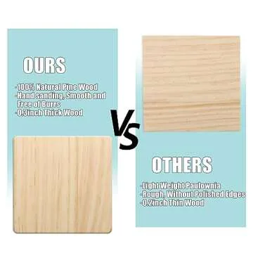 24 PCS Unfinished Square Wood Coasters, SIJDIEE 4 Inch Blank Wooden Craft Coasters with Non-Slip Foam Pad Stickers for DIY Stained Painting Wood Engraving Home Decoration Supplies