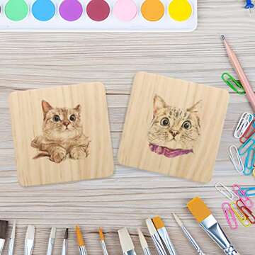 24 PCS Unfinished Square Wood Coasters, SIJDIEE 4 Inch Blank Wooden Craft Coasters with Non-Slip Foam Pad Stickers for DIY Stained Painting Wood Engraving Home Decoration Supplies