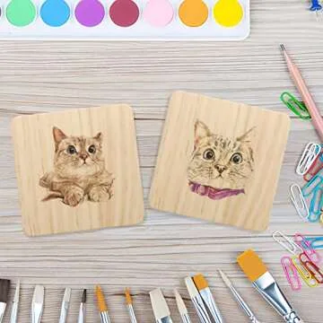 24 PCS Unfinished Square Wood Coasters, SIJDIEE 4 Inch Blank Wooden Craft Coasters with Non-Slip Foam Pad Stickers for DIY Stained Painting Wood Engraving Home Decoration Supplies