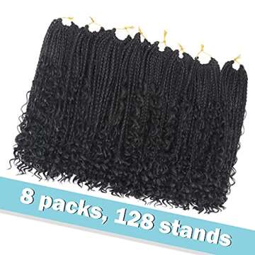 Goddess Bohemian Box Braids Crochet Hair - 14 Inch Curly Ends, 8 Packs Synthetic Braiding Hair Exten...