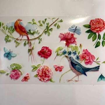 Butterfly Nail Art Peony Flower Foil Nail Art Bird DIY Nail Art Stickers Floral Leaf Rose for UV Gel Nail Polish Animal Bird Nail Decals for Women and Girls Transfer Charm Decor