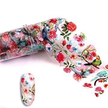 Butterfly Nail Art Peony Flower Foil Nail Art Bird DIY Nail Art Stickers Floral Leaf Rose for UV Gel Nail Polish Animal Bird Nail Decals for Women and Girls Transfer Charm Decor