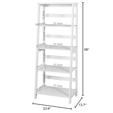 YINFEIAI Upgrade Your Home with The Basics 5-Tier Ladder Wooden Shelf Organizer - Modern and Functio...