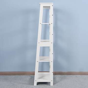 YINFEIAI Upgrade Your Home with The Basics 5-Tier Ladder Wooden Shelf Organizer - Modern and Functional White Design