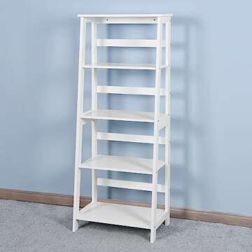 YINFEIAI Upgrade Your Home with The Basics 5-Tier Ladder Wooden Shelf Organizer - Modern and Functional White Design