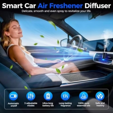 Car Air Freshener Diffuser, Smart Car Air Freshener, Auto On/Off with 3 Modes, Vent Clip, Long Lasti...