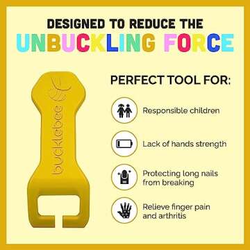 BUCKLEBEE Easy Car Seat Buckle Release Aid for Children Unbuckle Car Seat Release Tool - Car Seat Button Pusher - Car Seat Opener For Nails - Car Seat Buckle Release Tool (1 Pack Yellow)