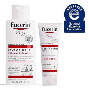 Eucerin Baby Eczema Relief Cream and Body Wash (13.5 Fl Oz) + Baby Eczema Cream (8 Oz), Fragrance Free Skin Care Set with Colloidal Oatmeal (Skin Protectant)