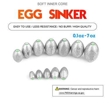 Atibin 8pcs Oval Lead Fishing Sinkers for Saltwater Drop Shot Fishing