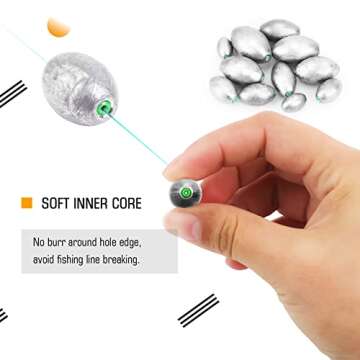 Atibin 8pcs Oval Lead Fishing Drop Shot Sinkers Set