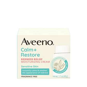 Aveeno Calm + Restore Facial Cream for Redness Relief, Soothing Face Moisturizer for Sensitive Skin, Hypoallergenic Formula, Fragrance-Free, 1.7 OZ