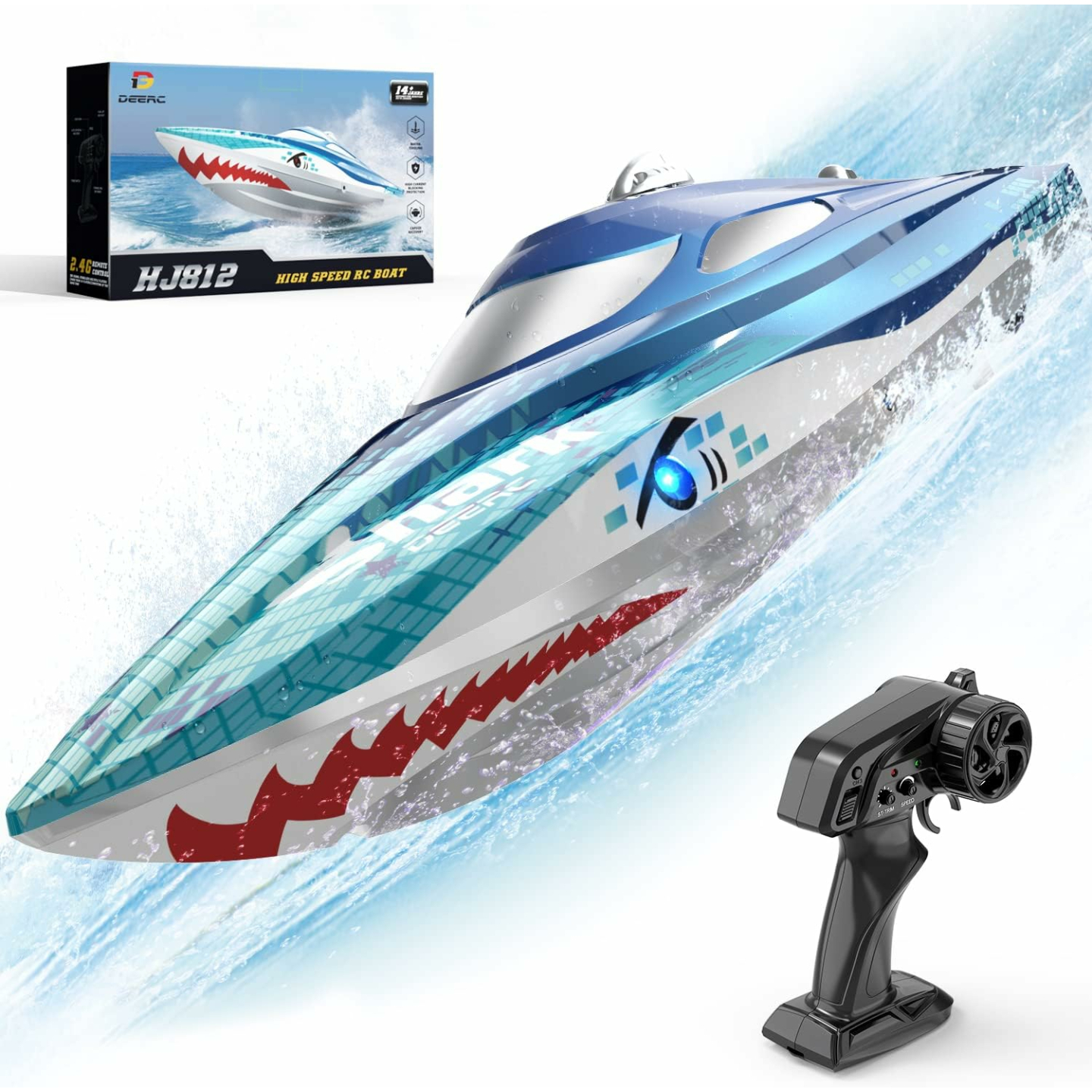 DEERC Remote Control Boat - Full Proportional with LED Lights