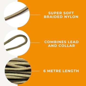 Dog & Field Training Lead for Dogs - 6 Metre Long Line Dog Lead, Super Soft Braided Nylon Rope. Extra Long Slip Lead for Dogs, for Recall & Gundog Training, Suitable for All Breeds (6m)