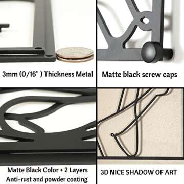 black metal wall art décor bedroom modern home minimalist above bed wall decor for bedroom Wall Sculptures Accent Abstract for living room single line wall art 18x12 inches (set3, black)