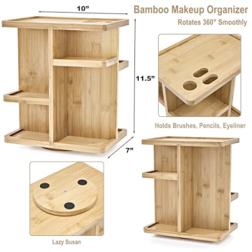 Sorbus 360° Bamboo Makeup Organizer Rotating Storage