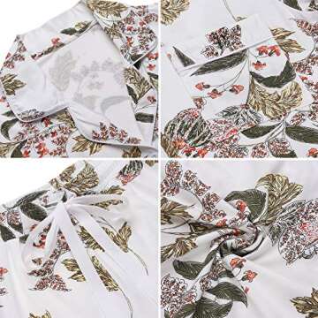 Senert Short Notched Collar Pajamas for Women Soft Modal Cotton Short Sleeve Button Down Pajama Set Sleepwear White Maple Leaf,Medium