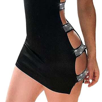 Bowanadacles Women Sexy Tube Tops Dress Solid Color Sleeveless Rhinestone Hollow Pencil Mini Dress High Waist Skinny Skirt