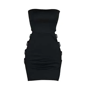 Bowanadacles Sexy Tube Dress Rhinestone Hollow Mini Dress