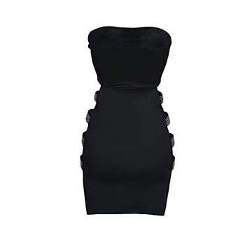 Bowanadacles Women Sexy Tube Tops Dress Solid Color Sleeveless Rhinestone Hollow Pencil Mini Dress High Waist Skinny Skirt