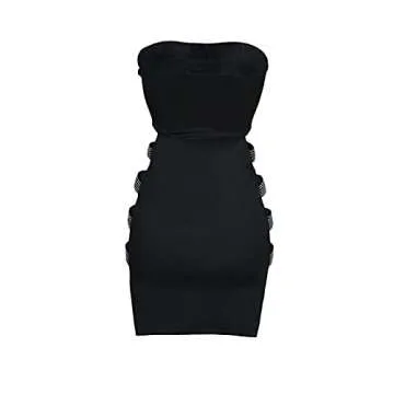 Bowanadacles Sexy Tube Dress Rhinestone Hollow Mini Dress