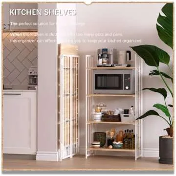 4NM No-Assembly 4 Tiers Folding Bookshelf Storage Shelves Vintage Bookcase Standing Racks Study Organizer Home Office - Natural and White