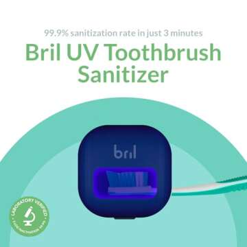 Bril UV-C Toothbrush Sanitizer, Portable Cleaner, Travel Cover, Magnetic Holder, and Rechargeable Ca...