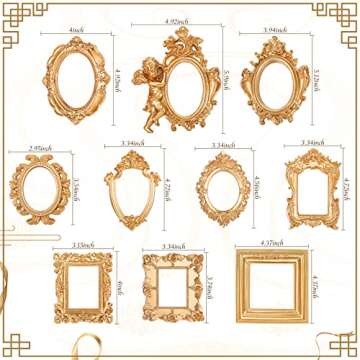 Yulejo 10 Pcs Vintage Resin Picture Frame Antique Vintage Collage Photo Frame Mini Oval Rectangle Wall Hanging Frames for DIY Jewelry Display Home Decor, Without Glass or Backing (Gold)