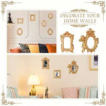 Yulejo 10 Pcs Vintage Resin Picture Frame Antique Vintage Collage Photo Frame Mini Oval Rectangle Wall Hanging Frames for DIY Jewelry Display Home Decor, Without Glass or Backing (Gold)
