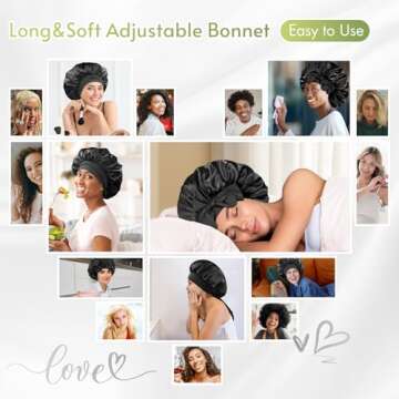 BONNET QUEEN 2pcs Pack Silk Bonnet for Sleeping Women Satin Bonnet Hair Bonnet Night Sleep Cap for Men with tie Band Black Rose Gold