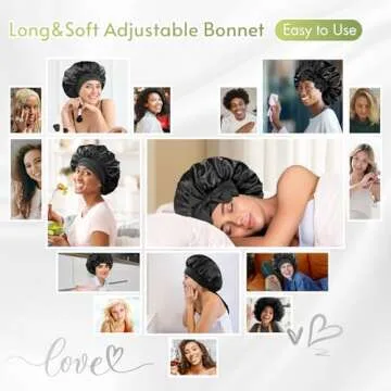 BONNET QUEEN 2pcs Pack Silk Bonnet for Sleeping Women Satin Bonnet Hair Bonnet Night Sleep Cap for Men with tie Band Black Rose Gold