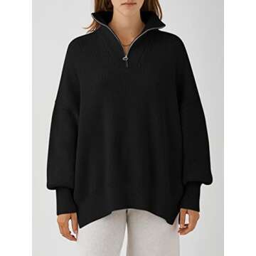 ANRABESS Women's Oversized Quarter Zip Sweater for Fall
