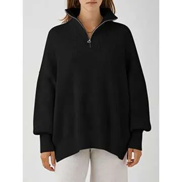 ANRABESS Women's Oversized Quarter Zip Sweater for Fall