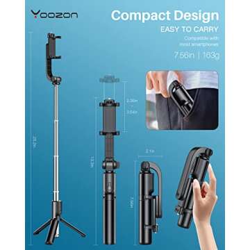yoozon Selfie Stick Tripod Bluetooth,Extendable Phone Tripod Selfie Stick with Wireless Remote Shutter Compatible with iPhone 12/SE 2/11/11 Pro/11 Pro Max/Xs,Galaxy S20/Note 10/S10/S9,Google and More