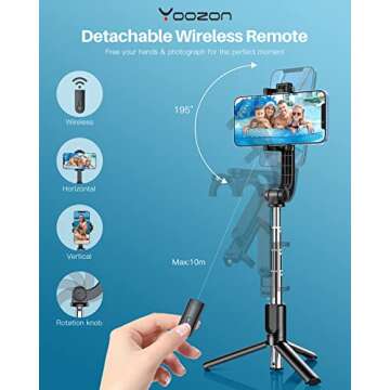 yoozon Selfie Stick Tripod Bluetooth,Extendable Phone Tripod Selfie Stick with Wireless Remote Shutter Compatible with iPhone 12/SE 2/11/11 Pro/11 Pro Max/Xs,Galaxy S20/Note 10/S10/S9,Google and More