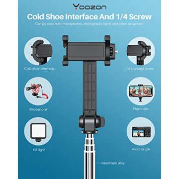 yoozon Selfie Stick Tripod Bluetooth,Extendable Phone Tripod Selfie Stick with Wireless Remote Shutter Compatible with iPhone 12/SE 2/11/11 Pro/11 Pro Max/Xs,Galaxy S20/Note 10/S10/S9,Google and More