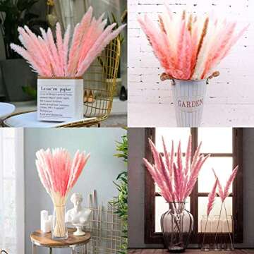 MLSG 60 Stems 22 Inch Natural Dry Flowers Small Pampas Grass, Phragmites Communis, Dried Flowers Bouquet for Wedding Floral Arrangements Home Decorations (Pink)