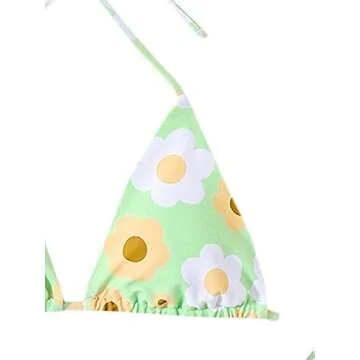 Stylish Floral Print Triangle Halter Bikini Swimsuit