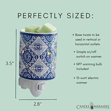 CANDLE WARMERS ETC Pluggable Fragrance Warmer- Decorative Plug-in for Warming Scented Candle Wax Melts and Tarts or Fragrance Oils, Indigo Blue and White Porcelain