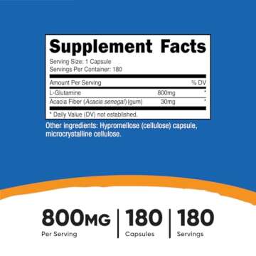 Nutricost L-Glutamine 800mg, 180 Capsules - Gluten Free, Non-GMO