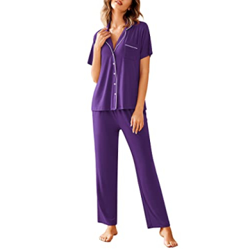 Avidlove Women Pajamas Set Notch Collar Soft Sleepwear Pjs Short Sleeve Button Down Nightwear with L...