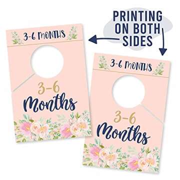 7 Navy Pink Gold Baby Nursery Closet Organizer Dividers For Girl Clothing, Floral Flower Age Size Hanger Organization For Kid Toddler Infant Newborn Clothes, Shower Registry Gift Supplies, 0-24 Months