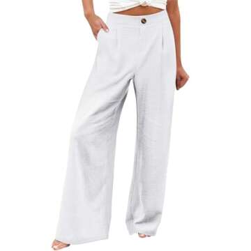 Pull on Wide Leg Dress Pants for Women High Waisted Striped Business Work Pants Baggy Comfy Lounge Pants with Pockets Cozy Elastic Waist Pants Trendy Striped Pants Women Office Long Pants