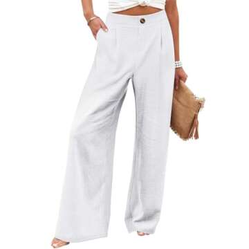 Pull on Wide Leg Dress Pants for Women High Waisted Striped Business Work Pants Baggy Comfy Lounge Pants with Pockets Cozy Elastic Waist Pants Trendy Striped Pants Women Office Long Pants
