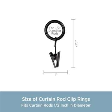 Kenney Petit Window Curtain Clip Rings, 14-Pack in Black